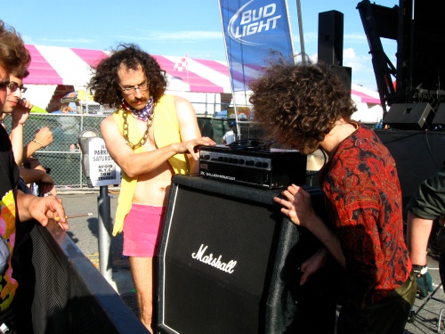 Members of Monotonix move their own equipment. Siren Festival. July 18, 2009.