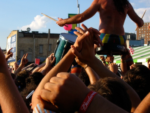 In Monotonix's world, they would always play above the crowd. Siren Festival. July 18, 2009.