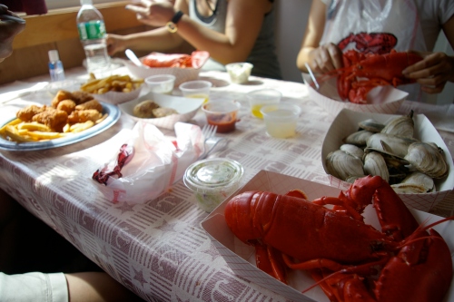 Our feast at Bob Lobster. Plum Island, MA. July 11, 2009.